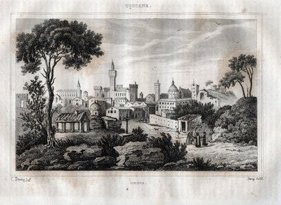 Siena - Siena - Toscana - Toszkána - Metszet a „festői Olaszországból”, M. de Norvins, Ch. Nodier 1834-1836. alkotó: French School