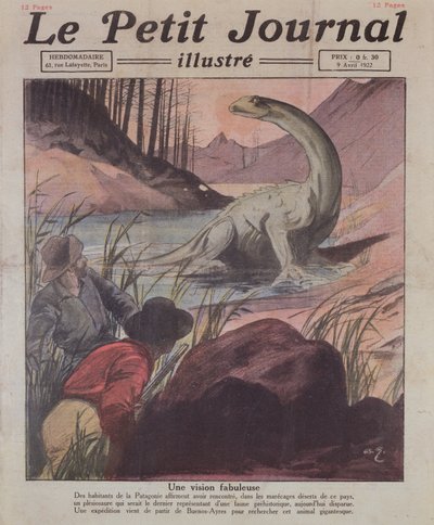 Plesiosaurus észlelése Patagóniában, a Le Petit Journal címlapillusztrációja, 1922. április 9. alkotó: French School