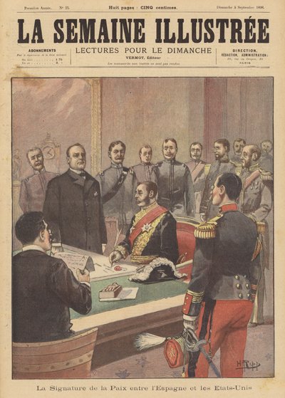 A spanyol-amerikai háború ellenségeskedéseinek befejezéséről szóló békejegyzőkönyv aláírása, Washington DC, 1898. augusztus 12. alkotó: French School