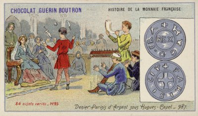 Ezüst denier Párizs Hugh Capet uralkodásának idején, 987 (chromolitho) alkotó: French School