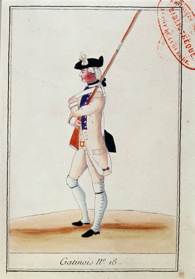 A Grenadier Gatinois Ezred katonája, 1780 körül alkotó: French School