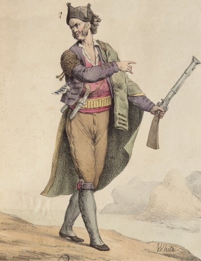 Cádiz környéki spanyol csempész, 1815, Langlume metszete (XIX. század) alkotó: French School