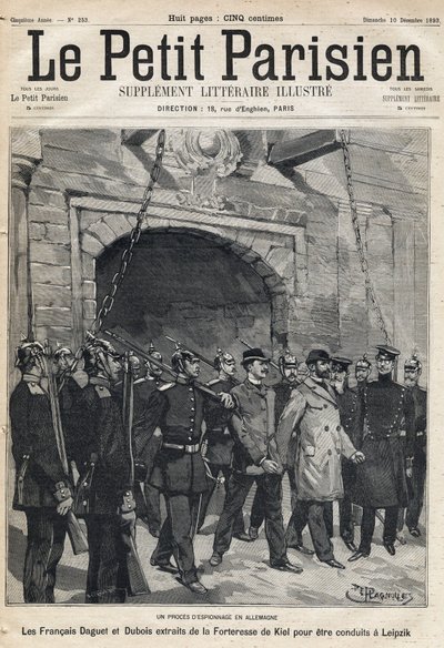 Kémper Németországban: a francia Daguet és Dubois-t a kieli erődből Lipcsébe vitték. A „Le petit Parisien” című újság egyike, 1893.10.12. (metszet) alkotó: French School