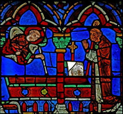 St Cheron ablak: megjelenik egy apátnak a sírjánál (w15) alkotó: French School