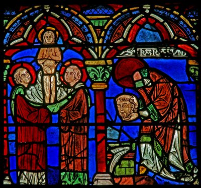 St Cheron ablak: fejét a Szent Mesme szökőkúthoz viszi; a lelke felemelkedik (w15) alkotó: French School