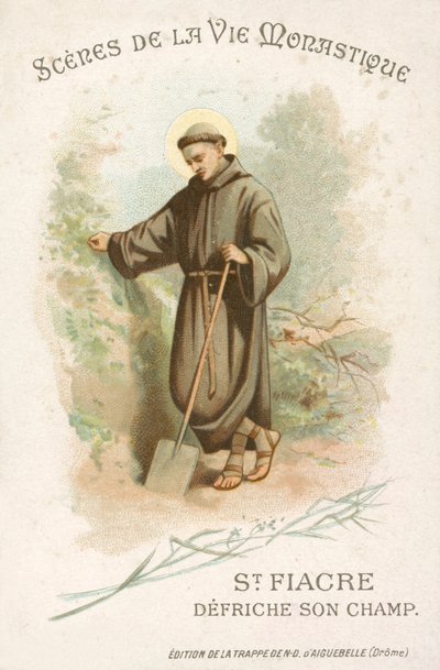 Szent Fiacre megtisztítja a mezőjét (chromolitho) alkotó: French School