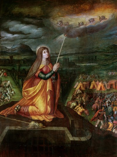 Szent Genevieve imádkozik Attila és hunjai eljövetelének megakadályozásáért alkotó: French School