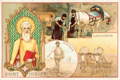 Szent Izidor, a földművesek és napszámosok védőszentje (chromolitho) alkotó: French School