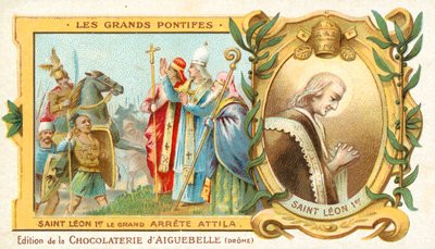 Nagy Szent Leó megállítja Attila hun honfoglalását Olaszországban, 452 (chromolitho) alkotó: French School