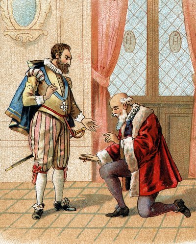 Állj fel, barátom, ellenségeid azt fogják mondani, hogy megbocsátok, mondta IV. Henrik király Bethune-i Maximiliannak (Sully hercege) (1559-1641) 1598-ban, aki egy élénk vita után letérdelt. alkotó: French School