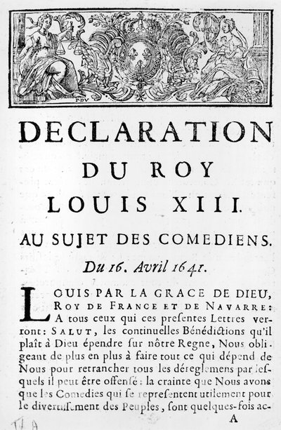 XIII. Lajos (1601-43) nyilatkozata a komikusokról, 1641. április 16. alkotó: French School