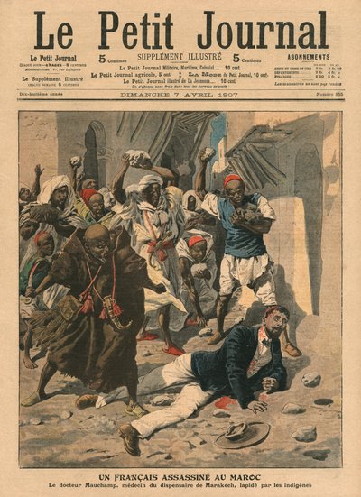 Mauchamp francia orvos megkövezése Marokkóban, illusztráció a „Le Petit Journal”-ból, illustre melléklet, 1907. április 7. alkotó: French School