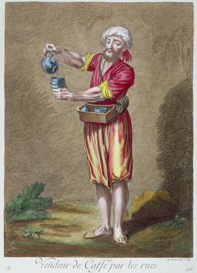 Utcai kereskedő kávét árul, a Levant-i jelmezek nyomatainak gyűjteményéből, metszett G. Scotin, 1707-08 alkotó: French School