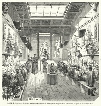 Diákok egy szabad rajziskola osztályában, Franciaország (metszet) alkotó: French School