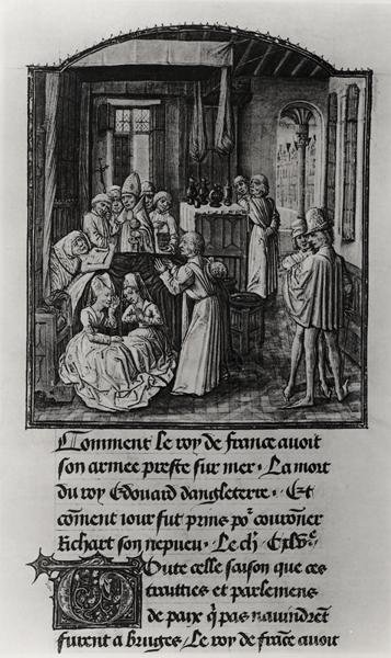 T.2 Fol.111 III. Eduárd angol király halála a Shene kastélyban, Froissart krónikájából, 15. század vége (vellum) (f/w fotó) alkotó: French School