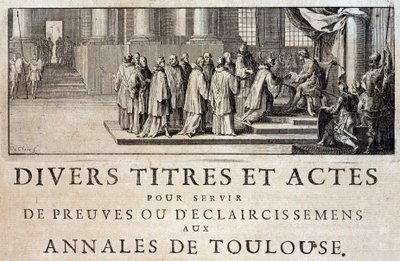 III. Fülöp király követei 1271-ben birtokba vették Toulouse városát és grófját Germain de Lafaille „Annales de la ville de Toulouse” című könyvében, Toulouse. alkotó: French School
