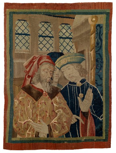 Három figurát ábrázoló kárpittöredék alkotó: French School