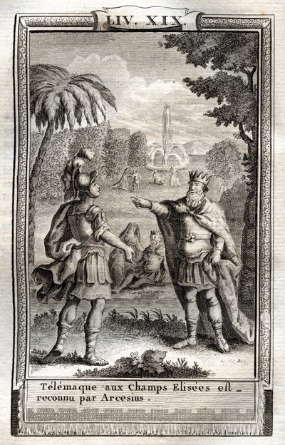 A Telemaque létét a Champs Elisees-ben Arcesius ismeri el – 1798-as metszet Monnet után, Francois de Salignac de La Mothe-Fenelon dit Fenelon „Les Aventures de Telemaque, fils d