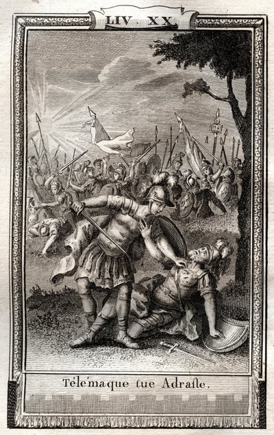 Telemaque megöli Adrastét – Monnet 1798-as metszete Francois de Salignac de La Mothe-Fenelon dit Fenelon „Les Aventures de Telemaque, fils d