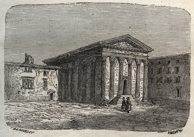 Augustus és Livie temploma Bécsben, a francia Isere megyében (római templom) - Victor Duruy (1811-1894) „Histoire de France” című metszete – 1882 alkotó: French School