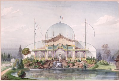 Sátor és nagy üvegház a párizsi egyetemes kiállítás kertjében 1867-ben (akvarell, papír) alkotó: French School