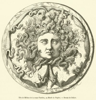 Medúza feje a Farnese csészéből, a Nápolyi Múzeumban (metszet) alkotó: French School