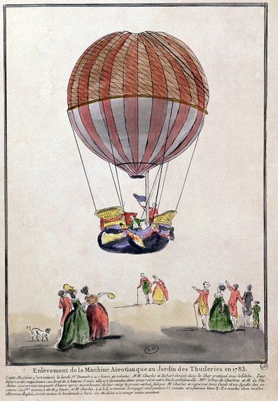 Az Aerostat felemelkedése a Jardin des Tuileries-ben, 1783. december 1. (toll, tinta és WC papíron) alkotó: French School