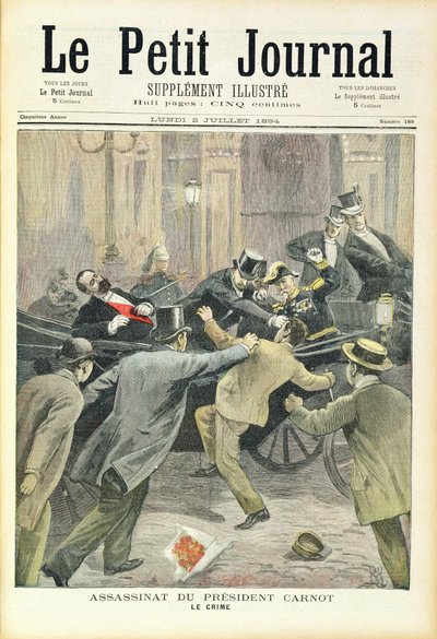 Carnot elnök meggyilkolása, a „Le Petit Journal”-ból, 1894. július 2. alkotó: French School