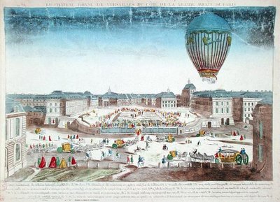 Francois Pilatre de Rozier (1754-96) léghajóútja a versailles-i kastély felett, június 23. alkotó: French School