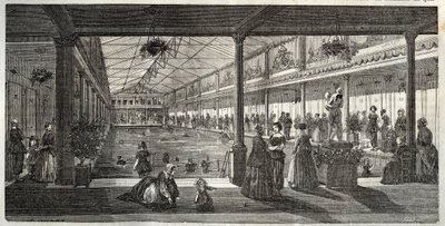 A fürdők a Hotel Lambertben, Ile Saint-Louis, Párizs, 19. század közepe - Hotel Lambert, Ile Saint-Louis, női úszóiskola - Bain Lambert - - Edmond Texier 1852-es metszete „Tableau-de-Paris”-ban alkotó: French School