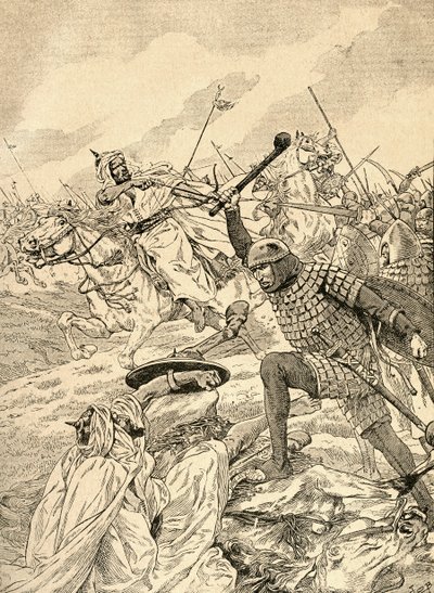 A tours-i csata, más néven The Battle of Poitiers, 732. Az Agenda Buvard du Bon Marche 1917-ben megjelent kiadványából. alkotó: French School