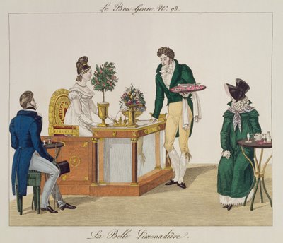 The Beautiful Limonade eladó, 98-as tányér a le Bon Genre-ből, 1810 körül (színes gravírozás) alkotó: French School