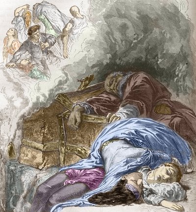 A fekete halál: zsidók lemészárlása, 1348, Charles Lahure illusztrációja a Histoire-populaire-de-France-ből, 1866 (kézzel színezett metszet) alkotó: French School