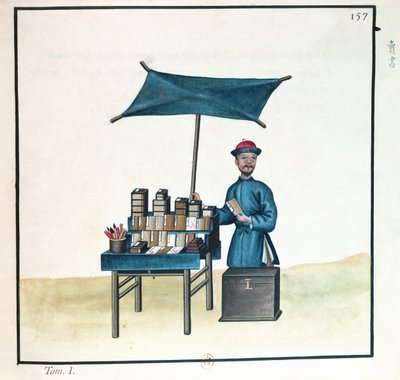 A könyvkereskedő egy könyvből, amely a pekingi utcai hívásokról szól, 1785 körül (wc és gouache papíron) alkotó: French School