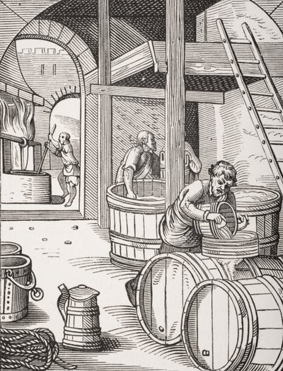 A Brewer egy 16. századi illusztrációja után, amelyet Jost Amman (1539-91) rajzolt és metszett Paul Lacroix (1806-84) „Le Moyen Age et La Renaissance” című művéből, 1847-ben megjelent. alkotó: French School