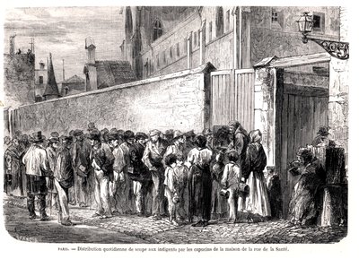 A rue de la Sante kapucinusai a napi levest osztják a szegényeknek, a Le Monde Illustre-ből, 1860 alkotó: French School