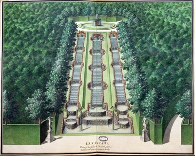 Az 1706 végén átalakított Cascade a dombon lévő ligetben, a Gardens of Marlyból, 18. század eleje (papíron wc) alkotó: French School