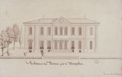 A Chateau de la Piscine, Montpellier közelében, Monsieur de Cenani rajzolta (ceruza és tinta papírra) alkotó: French School