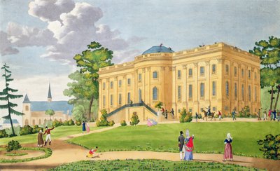Montmorency kastély, Párizs közelében, 1815-20 körül (színes metszet) alkotó: French School