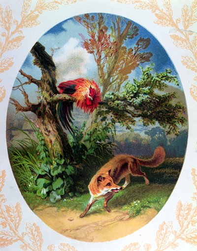A kakas és a róka, illusztráció: Jean de la Fontaine (1621-95) 1860-80 körül alkotó: French School