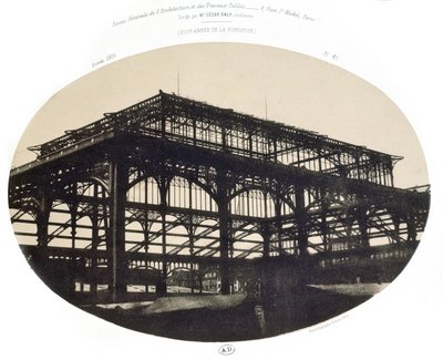 A Halles központi piacának építése, Revue generale de larchitecture et des travaux publics, 1856 (fotó litho) alkotó: French School