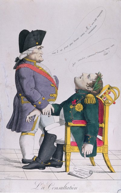 A Konzultáció, Cambaceres (1753-1824) és Napóleon (1769-1821) karikatúrája 1810-1414 körül alkotó: French School