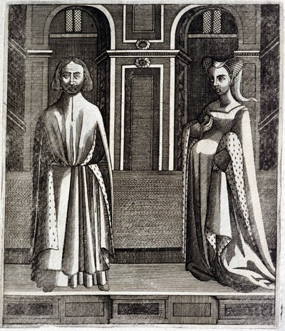 Poitiers és Toulouse grófja Alphonse (1220-1271) és felesége, Jeanne (VII. Raymond lánya) (1220-1271) – Guillaume de Catel, Toulouse „Histoire des counts de Toulouse” című művében alkotó: French School