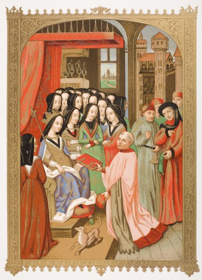 Anjou Mária udvara (1404-63) a „Pokol tizenkét veszedelme” című miniatúrájának fakszimileje, Paul Lacroix (1806-84) „Le Moyen Age et La Renaissance” című művéből, 1847-ben. alkotó: French School