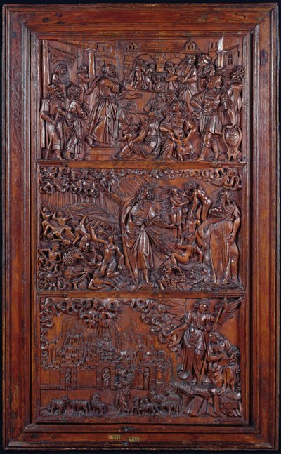 The Credo, Panel IV: The Remission of Sins, Ezékiel vízió a száraz csontokról és St. Johns Vision of Jeruzsálem, 1587 (fa) (lásd még: 414036-8) alkotó: French School