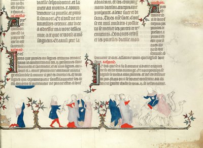 Rebecca távozása Eliezerrel, Jean de Sy Bibliájából, 1355 körül alkotó: French School