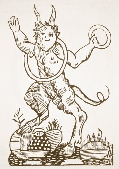 Az ördög a rejtett kincsekre mutatva, a Le Veritable Dragon Rouge, Lille, 1521 illusztrációjának másolata, amelyet a 19. század végén megjelent mágiatörténetben használnak. alkotó: French School