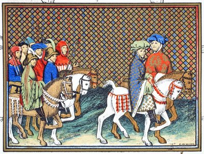 Exeter és Surrey hercegeit II. Richard küldte a Conway kastélyból Chesterbe, hogy kezelje Lancaster hercegét, faxmásolat a Le Prinse et Mort du Roy Richart-ból Jean Cretontól, újranyomva 19. alkotó: French School