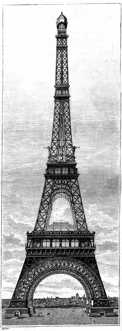 Az Eiffel-torony, 300 méter magas torony az 1889-es párizsi világkiállításra, Gustave Eiffel (1832-1923) mérnök és iparművész alkotása. Metszet a „” La Nature-be. Revue des sciences et de ses applications aux arts et à l