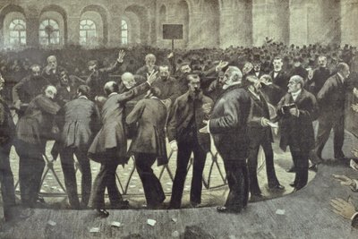 A híres Corbeille a párizsi tőzsdén, 1885 körül alkotó: French School